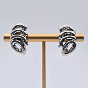 Signed Monet PAT'D Silver Tone Sculptural Clip Earrings Modernist Abstract